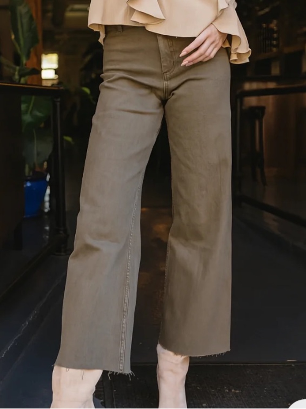 High-Rise Wide-Leg Jeans in Olive